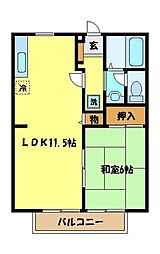 JR八高線 小宮駅 徒歩4分の賃貸アパート 1階1LDKの間取り