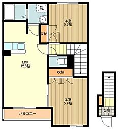 プラム　ツリィ 2階2LDKの間取り