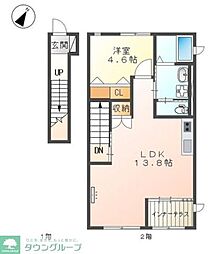 F・ガーデンIII 2階1LDKの間取り