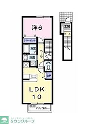 ベルビュー神明 2階1LDKの間取り