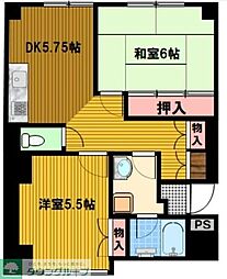 JR青梅線 福生駅 徒歩5分の賃貸マンション 4階2DKの間取り