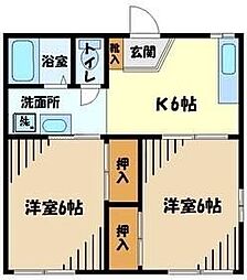 清雅 2階2DKの間取り