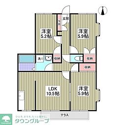グランデュール瀬戸岡 1階3SDKの間取り