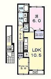 桔梗 2階1LDKの間取り