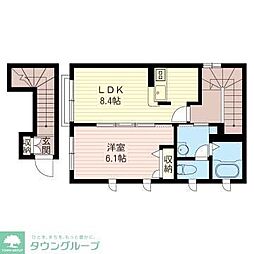 ガーデンコートハナ 2階1LDKの間取り