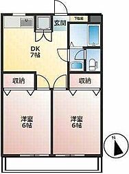 ドエル 1階2DKの間取り
