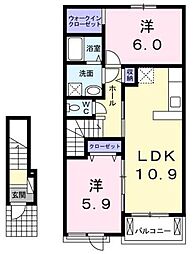 マンダリン　ダック 2階2LDKの間取り
