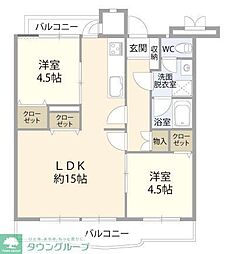 エステート河辺1号棟 2LDKの間取図画像