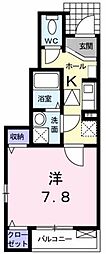 ピアチェーヴォレ 1階1Kの間取り