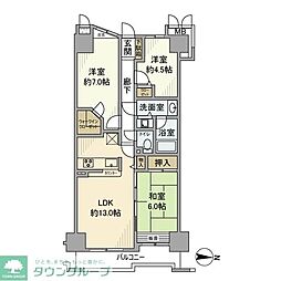ベルシャトゥ立川 11階3LDKの間取り