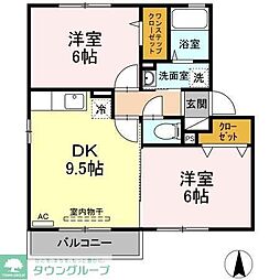 リバーサイド3 2DKの間取図画像