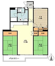 昭島つつじが丘ハイツ3号棟 3LDKの間取図画像