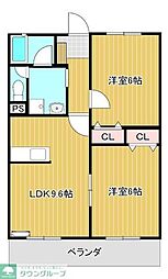 プリムヴェール 2LDKの間取図画像