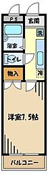クールドゥソレーユ福生 1Kの間取図画像