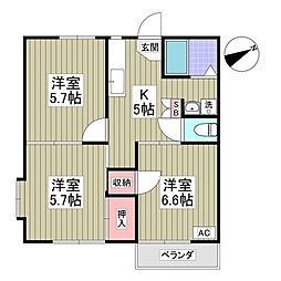 ブループラム長渕 3Kの間取図画像