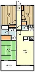コスモ拝島 3LDKの間取図画像