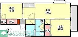 サンモールK 2LDKの間取図画像