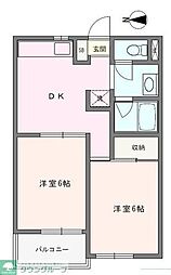 エルベール新町1号館 2DKの間取図画像