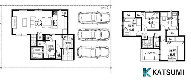 4LDKのZEH住宅。LDKに床暖房付きで冬も暖かく過ごせます。並列3台駐車可。収納豊富で室内スッキリ。お気軽にお問合せください。