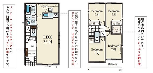 4LDK。LDK22帖。ウォークインクローゼット、シューズインクローゼット付き。