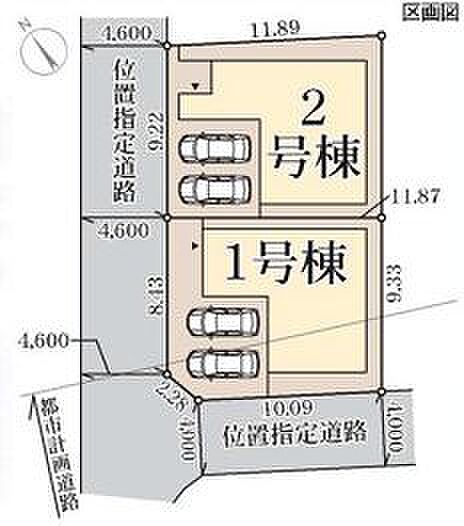 1号棟。並列2台駐車可能です。角地で日当たり良好!