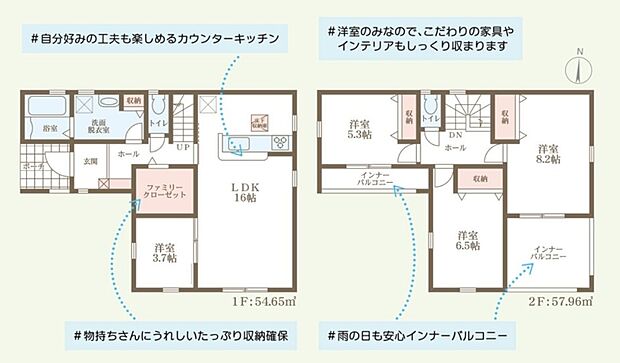 1号棟/ファミリークローゼット付きで片付けがスムーズになります。