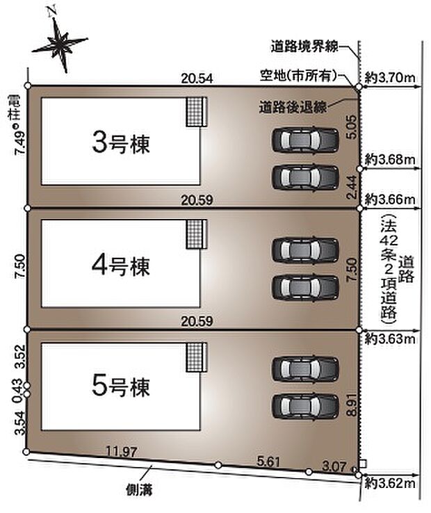 5号棟／区画図　並列2台駐車可能です。