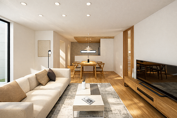 リビングダイニング(完成イメージ)18帖のLDKはご家族が自然と集まるゆったりとした場所に。