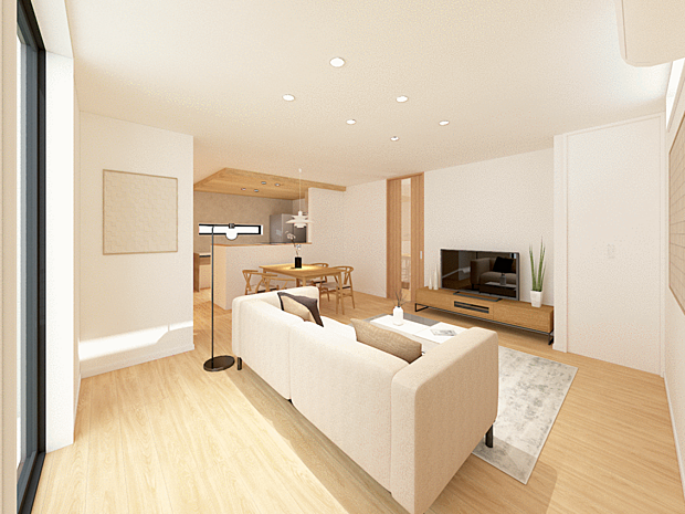 リビングダイニング(完成イメージ)家具・カーテン・照明付 インテリアスタイルに合わせて、トータルコーディネートしているので、そのままオシャレに住んでいただけます。(LDKのみ)