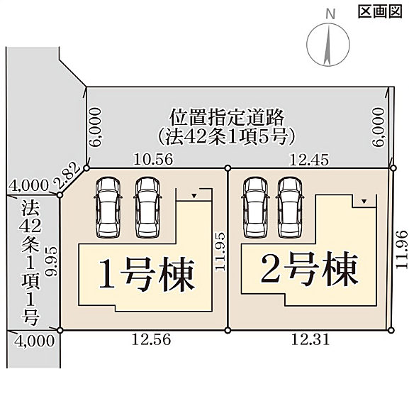 2号棟/並列2台駐車可能。前面道路幅6mと広く、駐車もラクラクです。