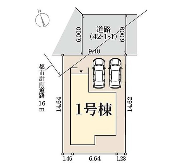 (1号棟)3LDK+WIC 並列2台駐車可能。前面道路6mでゆったりしています。