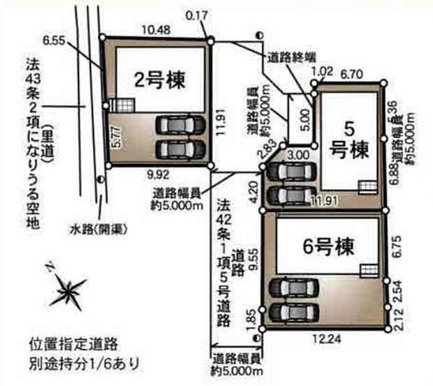 区画図(6号棟)並列2台駐車可能。