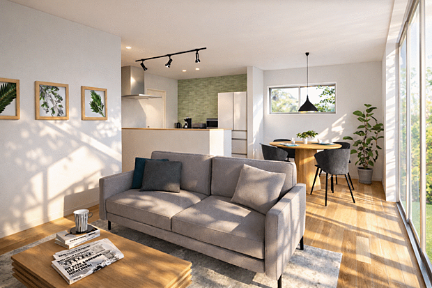 リビングダイニング(完成イメージ)18.4帖のLDKはご家族が自然と集まるゆったりとした場所に。