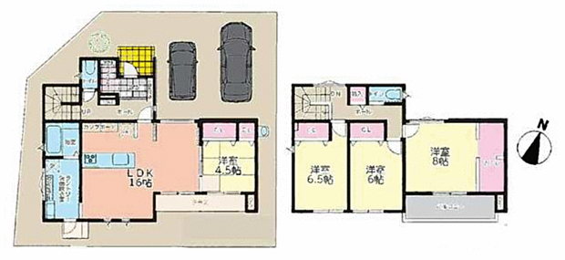 4LDK。並列2台駐車可。