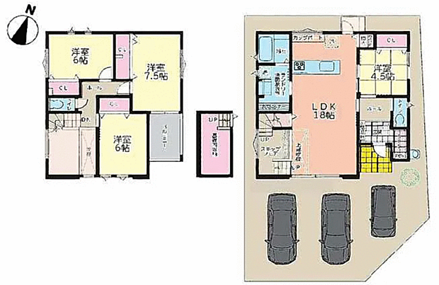4LDK。並列3台駐車可。