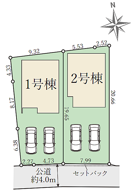 区画図/普通車2台並列駐車可能!