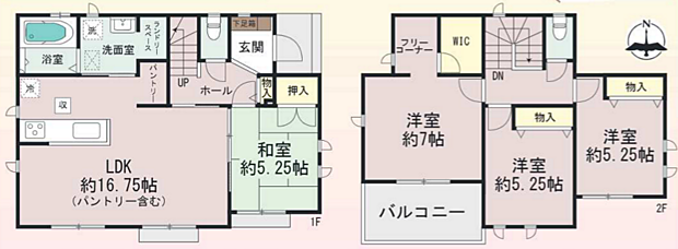 4LDK。ウォークインクローゼット、パントリー、ランドリースペース付き。