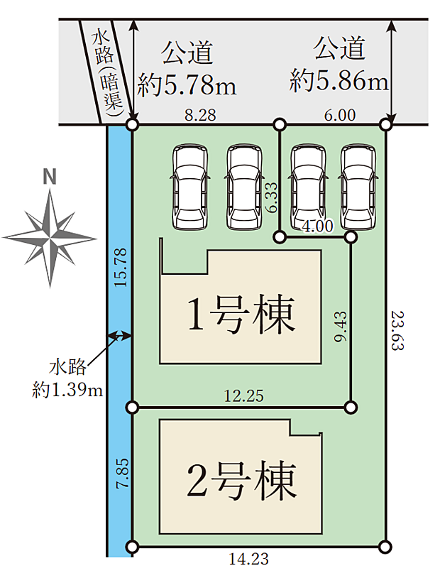 区画図/普通車2台並列駐車可能!