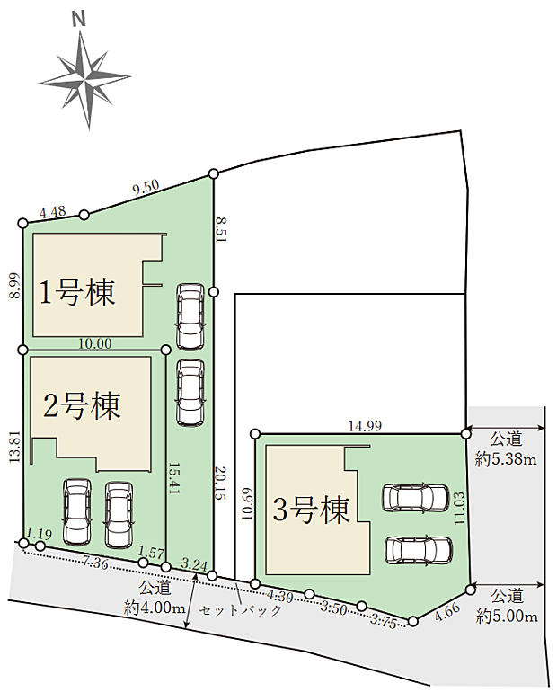 区画図/普通車2台並列駐車可能!