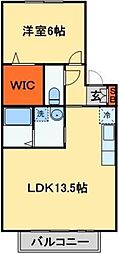 クレール津田沼 2階1LDKの間取り