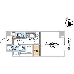 スカイグランデ船橋 2階1Kの間取り