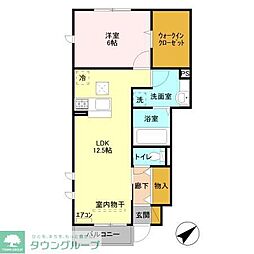 テラス丘の上　B 1階1LDKの間取り