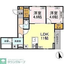 D-ZEST 1階2LDKの間取り