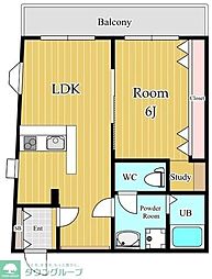 コオポスアペアII 2階1LDKの間取り