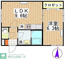 シャトームートン新船橋 1階1LDKの間取り