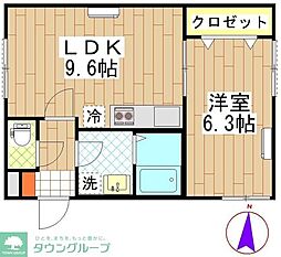 シャトームートン新船橋 2階1LDKの間取り