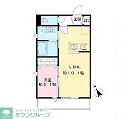 ハーベスト東市川 2階1LDKの間取り