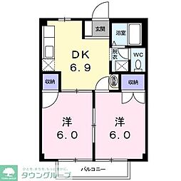 京成松戸線 薬園台駅 徒歩20分の賃貸アパート 2階2DKの間取り