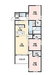 ＮＡＫＡＳＵ 202 2階3LDKの間取り