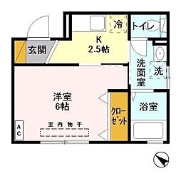 ドルフクレセント参番館 2階1Kの間取り